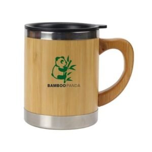 BAMBOO & STAINLESS-STEEL COFFEE TRAVEL MUG WITH HANDLE AND LID - Image 2