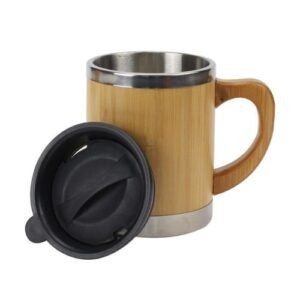 BAMBOO & STAINLESS-STEEL COFFEE TRAVEL MUG WITH HANDLE AND LID - Image 3