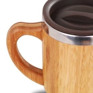 BAMBOO & STAINLESS-STEEL COFFEE TRAVEL MUG WITH HANDLE AND LID - Image 4