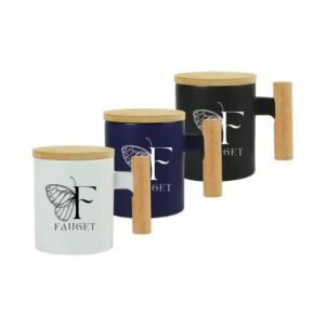 Ceramic Coffee Mugs with Bamboo Handle and Lid - Image 2