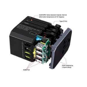 LIGHT UP LOGO TYPE-C + 4 USB PORT UNIVERSAL TRAVEL ADAPTER - Image 3
