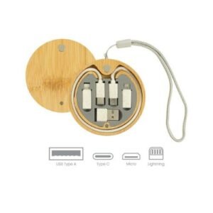 Multi-Charging Cable Set - Round Bamboo Case - Image 4