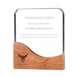 Square Crystal Awards with Wooden Base - Image 2
