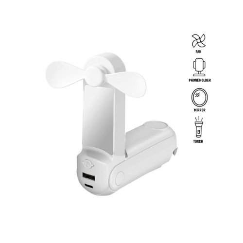 5-in-1 Power Bank Fan with Torch, Phone Holder & Mirror | Corporate Gifts Oman