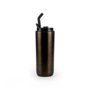 Double Wall Stainless Steel Tumbler with Transparent Lid & Metal Straw 500ml | Promotional Gifts Oman